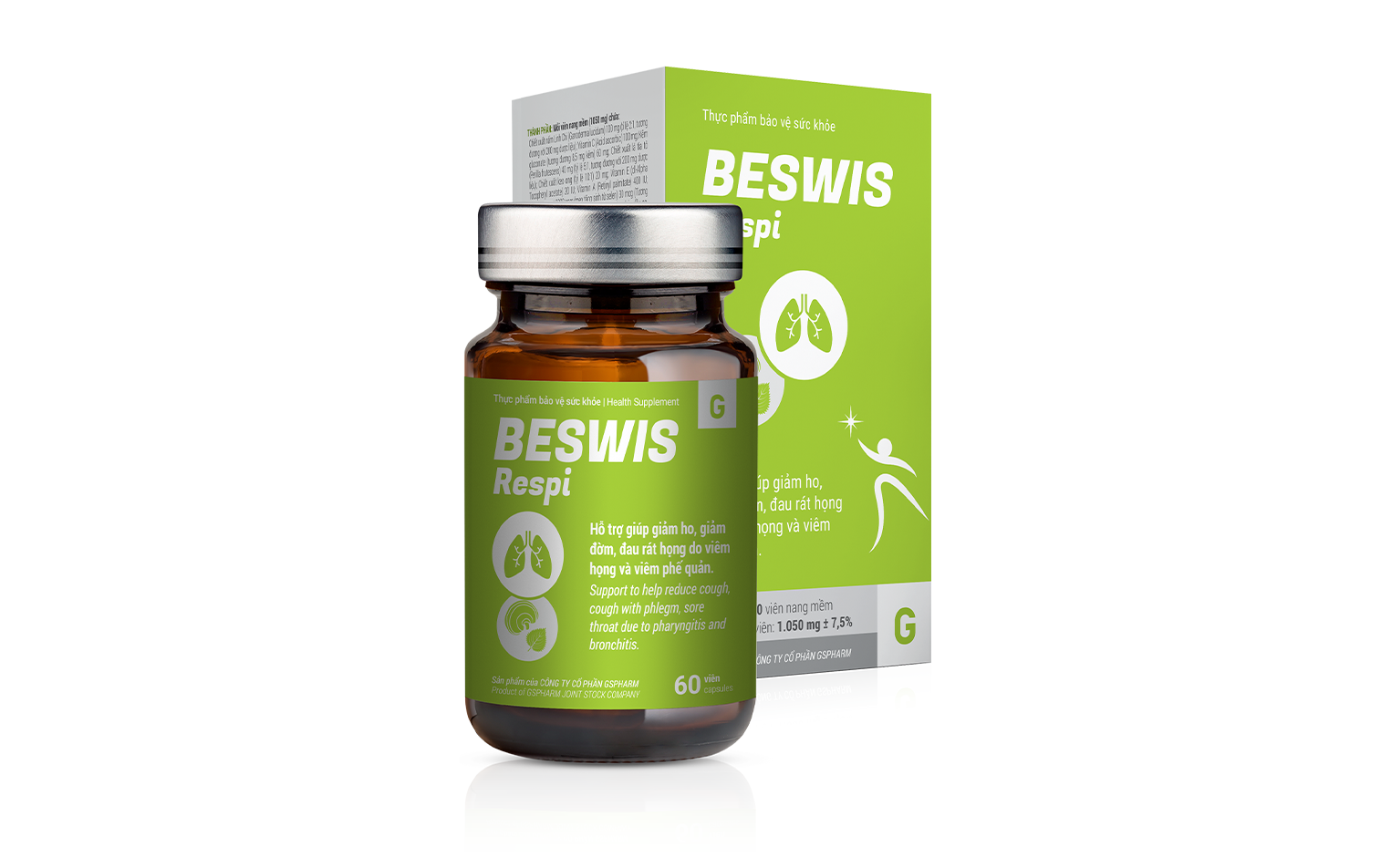 Beswis Respi Hỗ trợ giúp giảm ho, giảm đờm, đau rát họng do viêm họng và viêm phế quản 